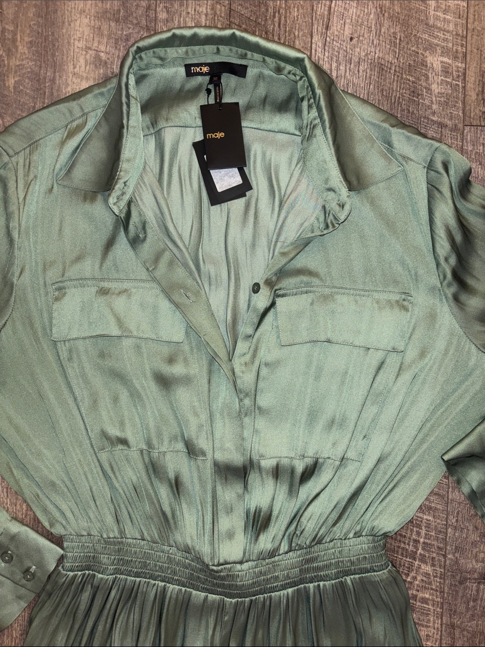 Maje Daicy Green Satin Jumpsuit NWOT - Picture 5 of 6
